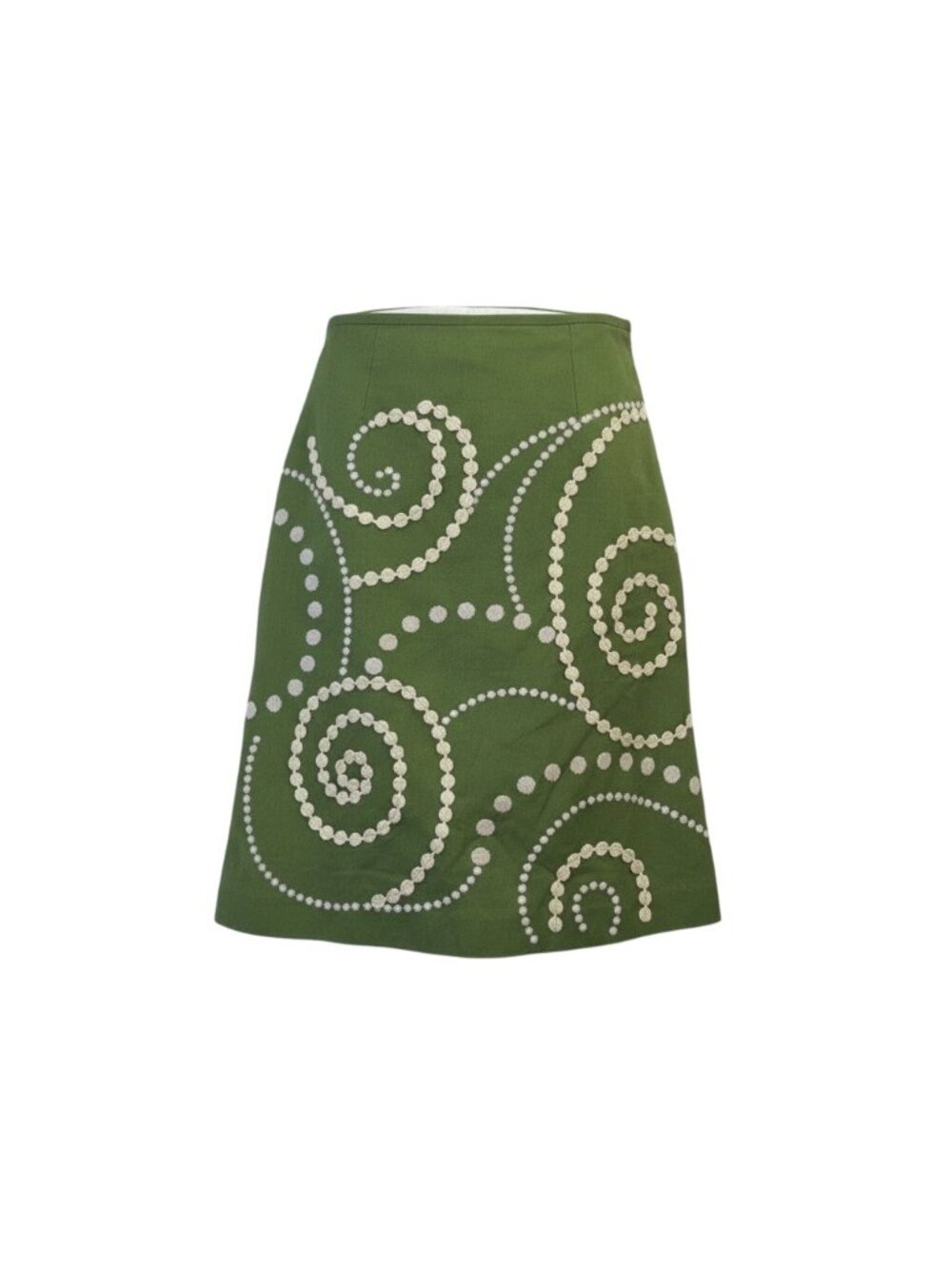 Boden Womens Green Embroidered A-Line Skirt Mid-Length Textured Spirals Size 12